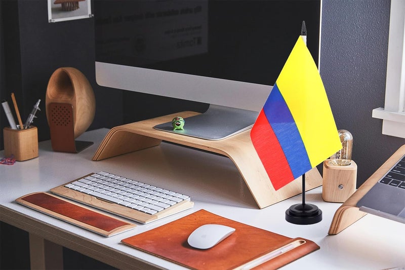 WXTWK 2 Pack Colombian Flag Colombian Deluxe Desk Flag Set - Mini Small Colombiana Table Office Flags with Black 12" Solid Pole Stand Base Classroom Meeting Desktop Decorations - Image 5
